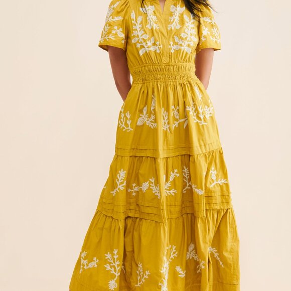 Anthropologie Somerset Printed Maxi Dress - yellow embroidered - Picture 4 of 7
